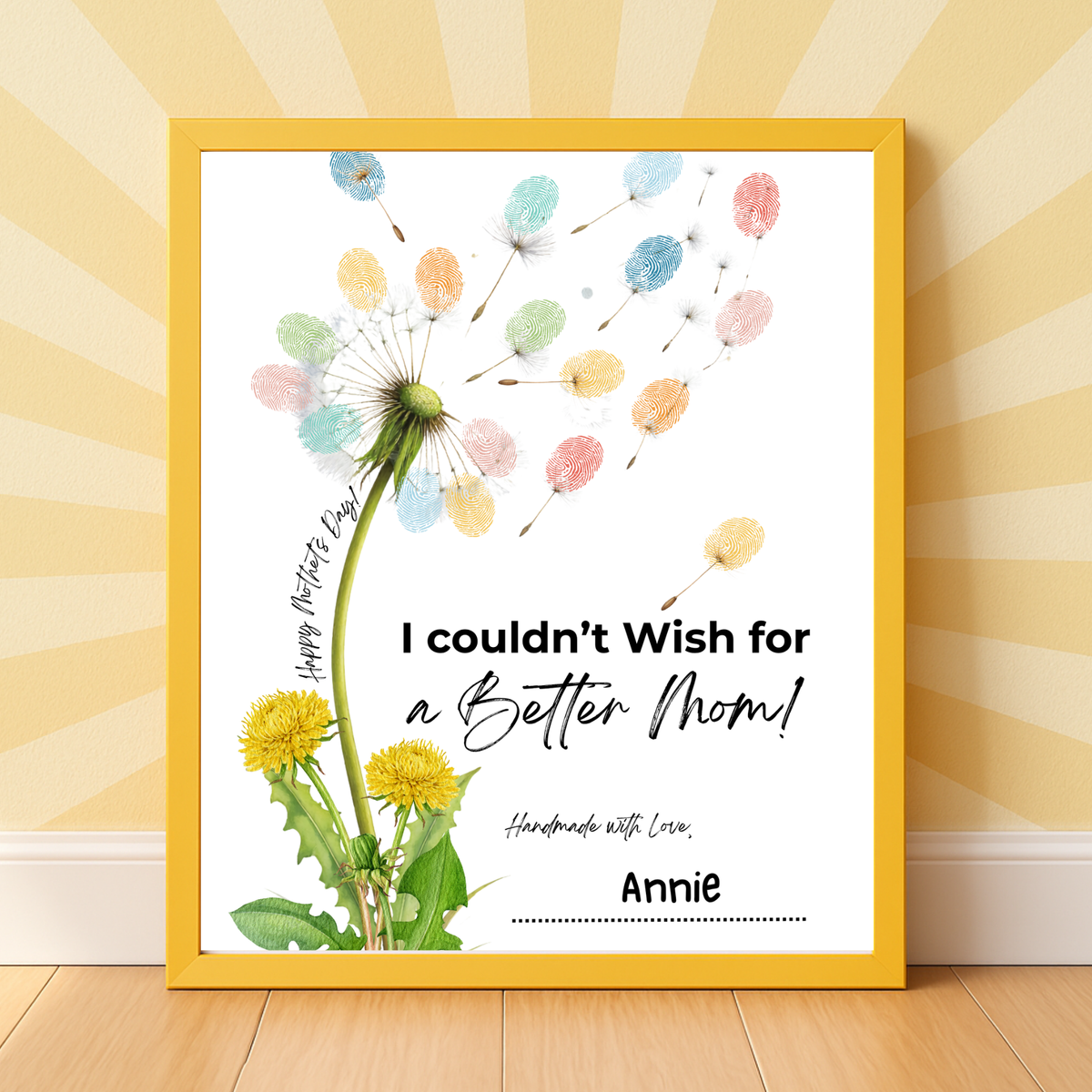 Mother’s Day Dandelion Handprint Craft Printable | I Couldn’t Wish for a Better Mom Keepsake | Preschool DIY Mother’s Day Gift | Kids Fingerprint Art PDF