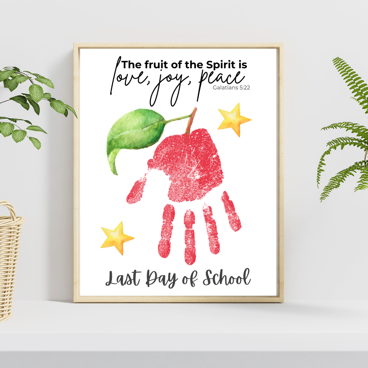 Fruit of the Spirit Apple Handprint Craft Printable | First & Last Day of School Keepsake | Christian Back to School Activity