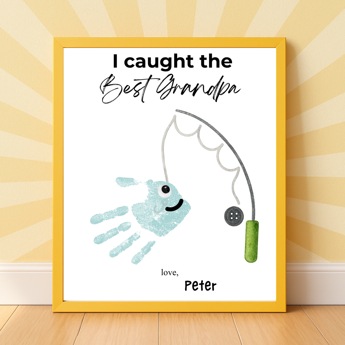 I Caught the Best Grandpa Handprint Craft Printable | Father’s Day & Birthday Gift for Grandpa | Fishing Keepsake from Kids | DIY Download