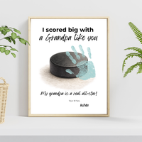 Hockey Handprint Craft for Grandpa, I Scored Big with a Grandpa Like You Printable, Father’s Day Grandpa Gift from Kids