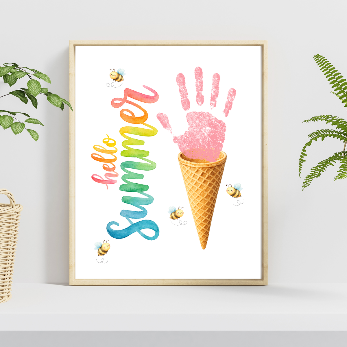 Hello Summer Ice Cream Cone Handprint Craft Printable | Summer Keepsake Activity for Kids | Preschool, Daycare & Kindergarten Summer Art