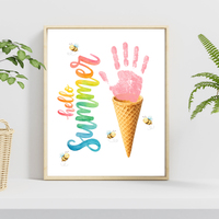 Hello Summer Ice Cream Cone Handprint Craft Printable | Summer Keepsake Activity for Kids | Preschool, Daycare & Kindergarten Summer Art