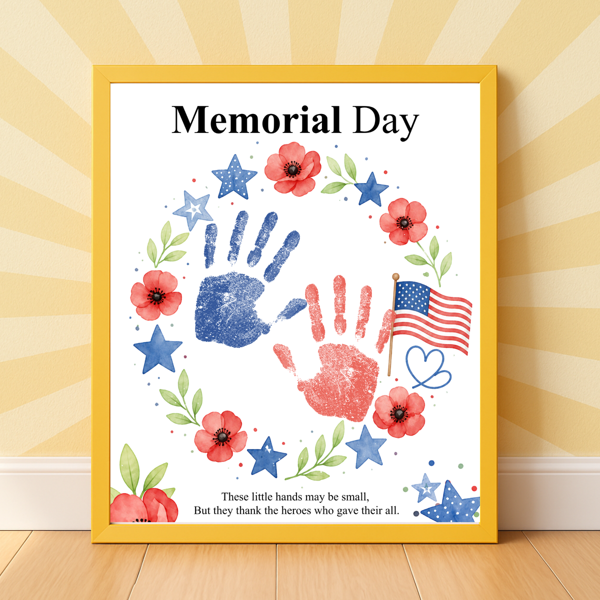 Memorial Day Handprint Wreath Craft Printable | Patriotic Keepsake Art for Kids | Red White Blue Handprint Activity | Preschool Classroom PDF
