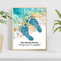 Tiny Toes by the Sea Footprint Craft Printable | Beach Footprint Keepsake | Summer Ocean Nursery Art for Kids