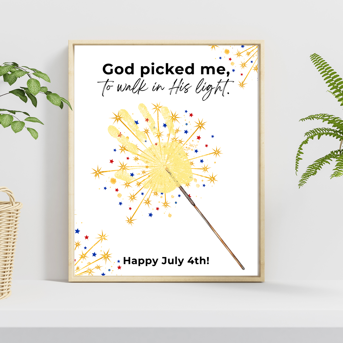 God Picked Me to Walk in His Light Handprint Craft Printable | Christian 4th of July Keepsake | Faith-Based Independence Day Activity