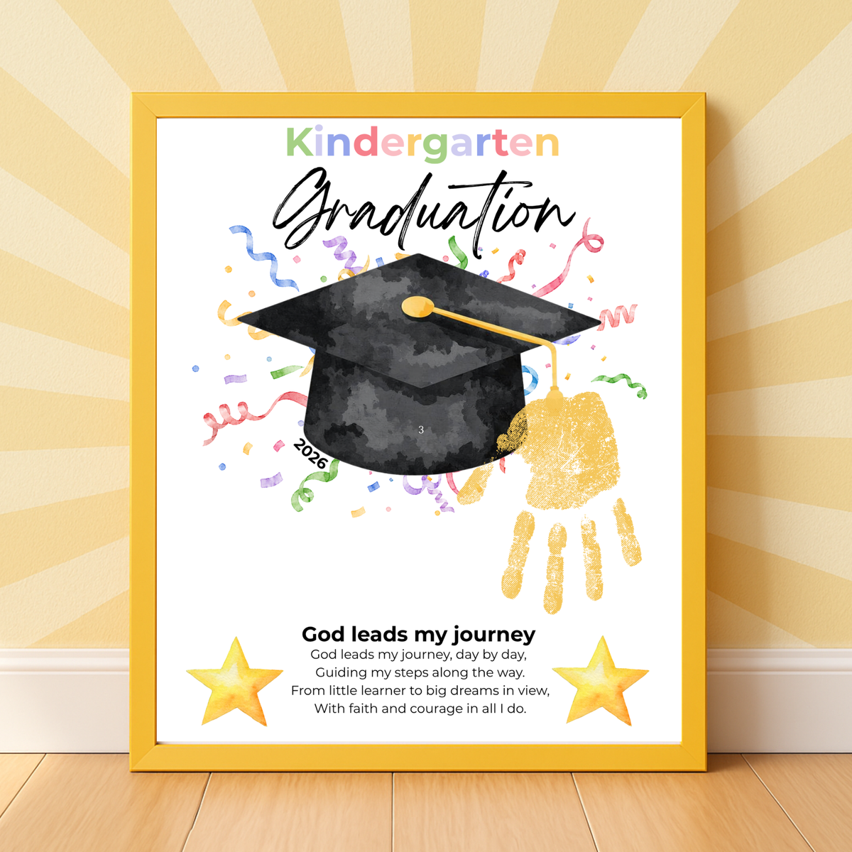 Christian Kindergarten Graduation Handprint Craft Printable | Graduation Keepsake | God Leads My Journey Kinder Graduation Art | End of Year DIY PDF