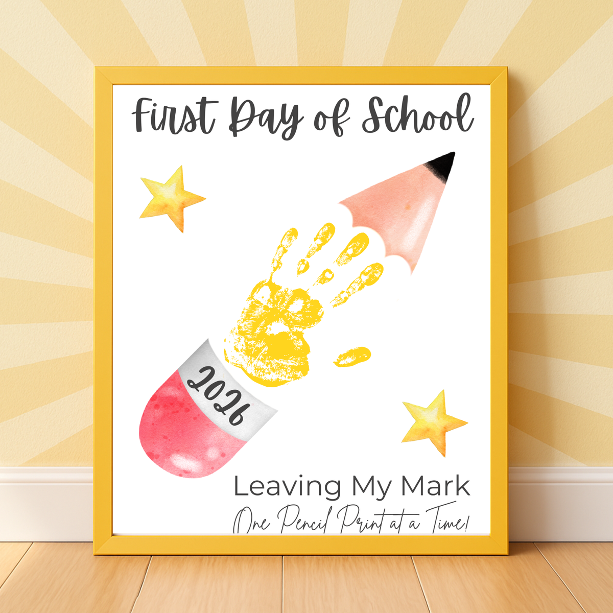 First Day of School Pencil Handprint Craft Printable | Back to School Keepsake Art | Leaving My Mark School Sign 2026 | Preschool DIY Handprint PDF