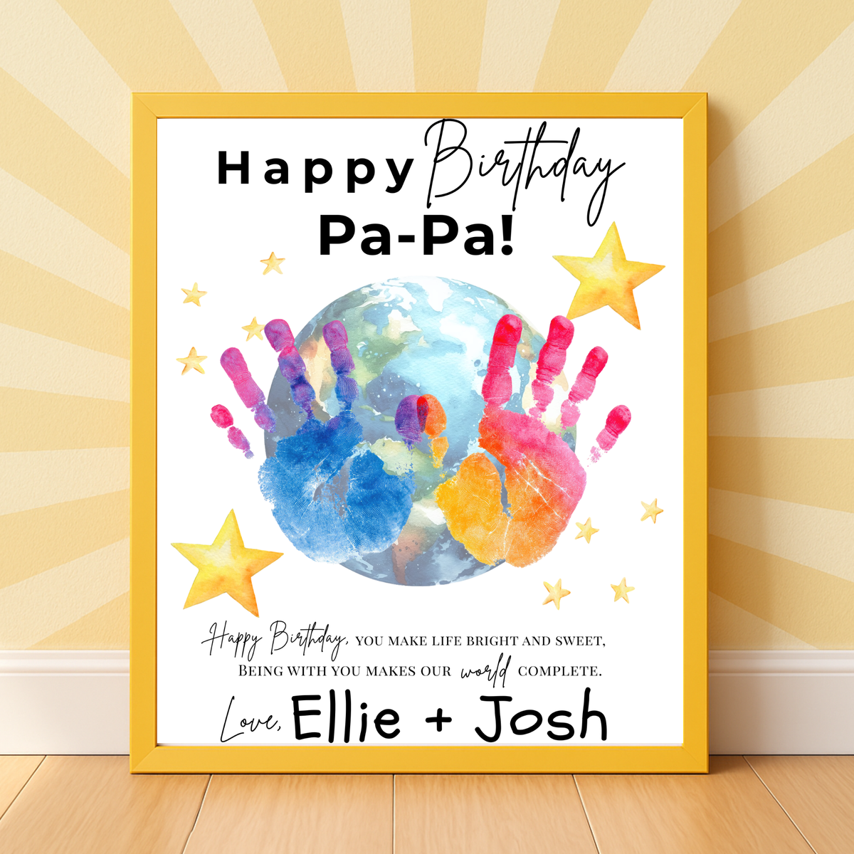 PaPa Birthday Handprint Craft Printable | Happy Birthday Pa-Pa Keepsake from Kids | Grandpa Birthday Gift | 1 or 2 Handprints | Kids DIY Art PDF