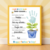 Father’s Day Handprint Craft Printable | I Love My Dad Bee-cause Worksheet | Fill-in-the-Blank Keepsake Gift from Kids | Preschool DIY Art PDF