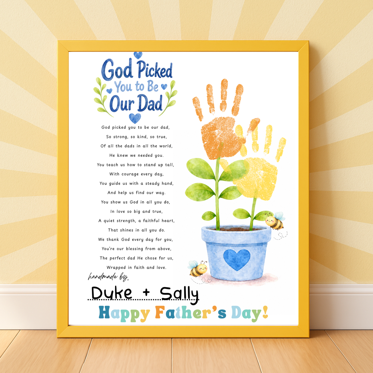 Christian Father’s Day Handprint Craft Printable | God Picked You to Be My Dad | Faith-Based Dad Keepsake Gift from Kids | Preschool DIY Handprint Art PDF