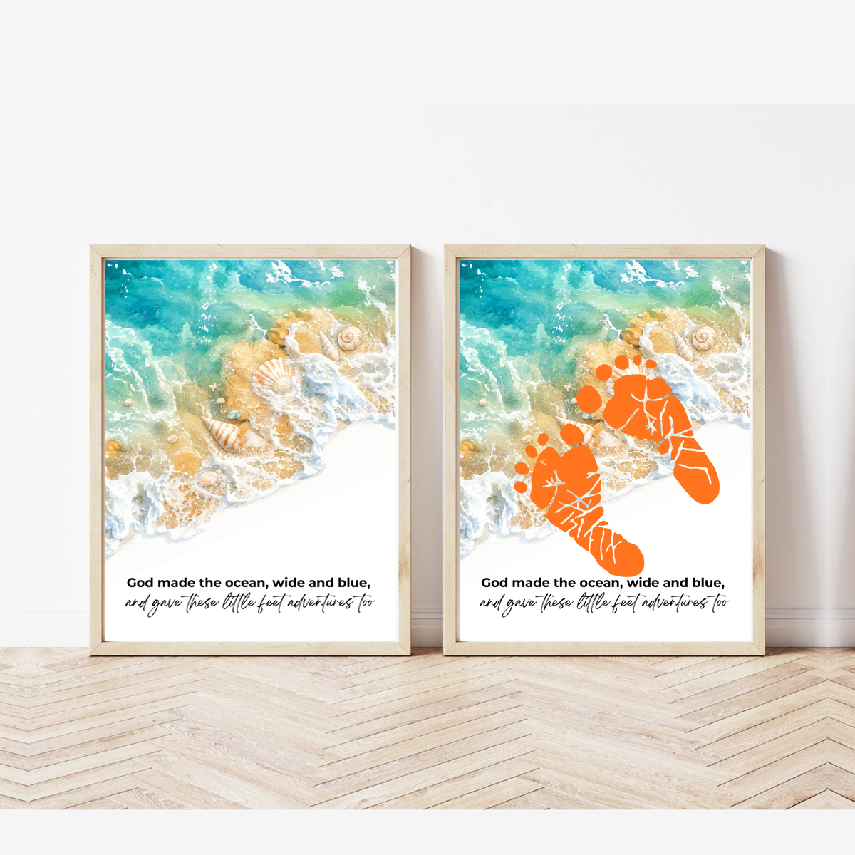 God Made the Ocean, Wide and Blue Footprint Craft Printable | Christian Beach Keepsake | Summer Footprint Art for Kids