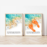 God Made the Ocean, Wide and Blue Footprint Craft Printable | Christian Beach Keepsake | Summer Footprint Art for Kids