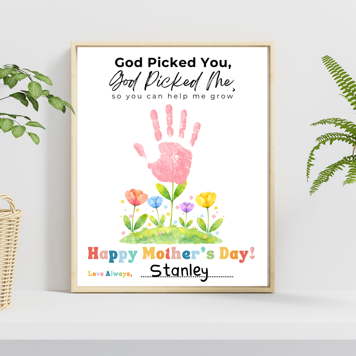God Picked You God Picked Me Handprint Craft Printable | Christian Mother’s Day Keepsake | Thank You for Helping Me Grow Mom Gift | Kids Faith-Based PDF