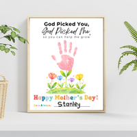 God Picked You God Picked Me Handprint Craft Printable | Christian Mother’s Day Keepsake | Thank You for Helping Me Grow Mom Gift | Kids Faith-Based PDF