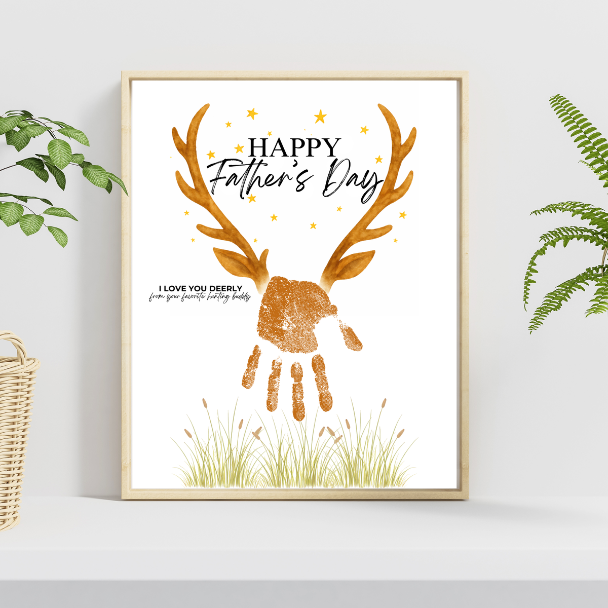 Father’s Day Handprint Craft Printable | Happy Father’s Day Deer Keepsake from Kids | Hunting Dad Gift | Preschool DIY Handprint Art PDF