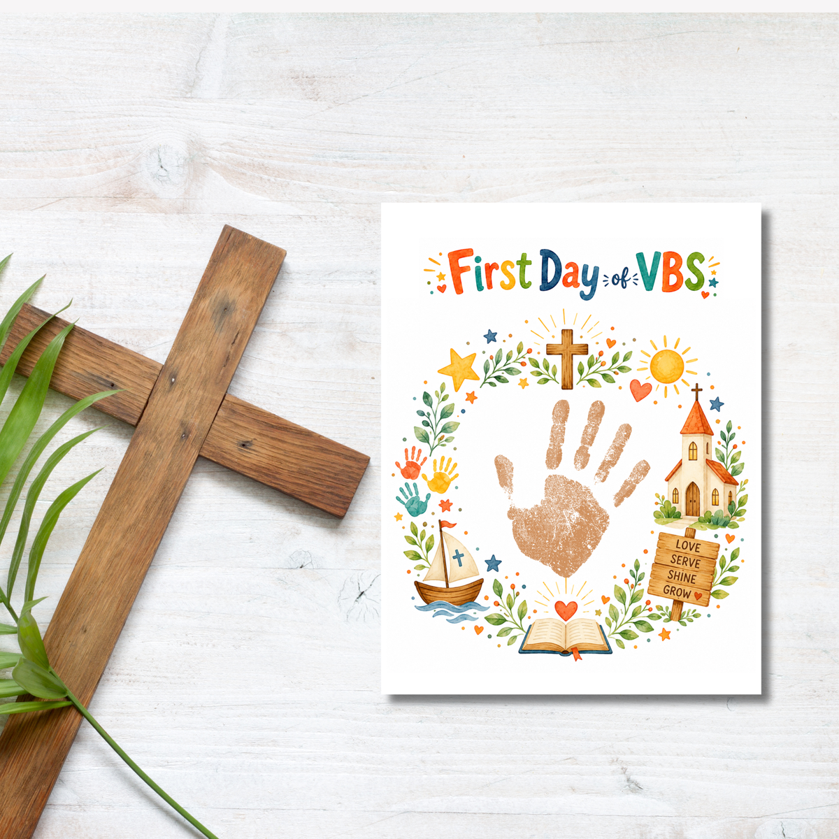 First Day of VBS Handprint Craft Printable | Vacation Bible School Keepsake | Christian Summer Church Activity
