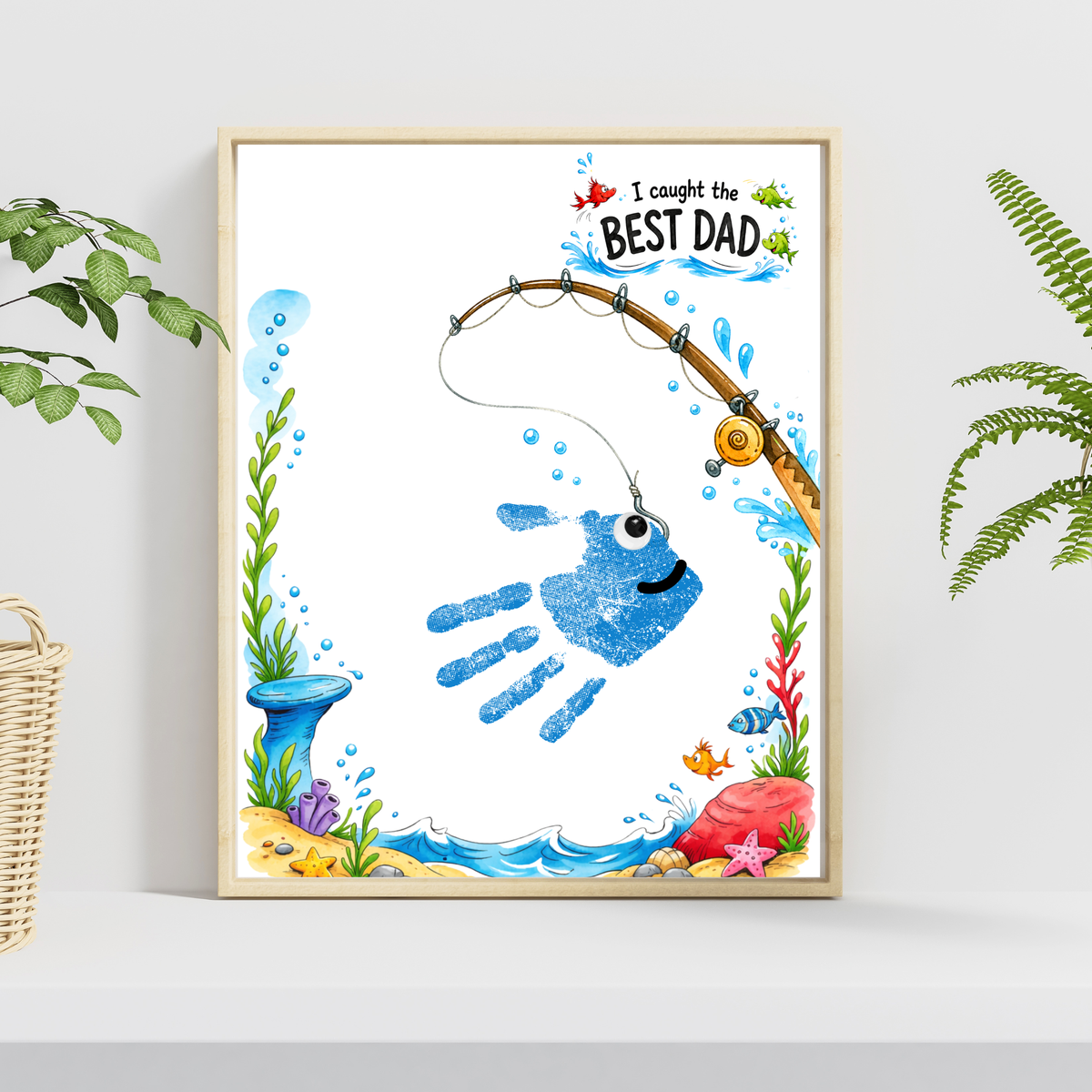 Fishing Dad Handprint Craft Printable | Father’s Day & Birthday Gift from Kids | I Caught the Best Dad Keepsake | Preschool DIY PDF