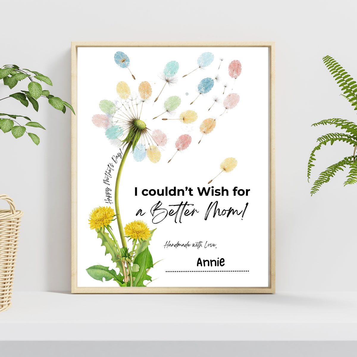Mother’s Day Dandelion Handprint Craft Printable | I Couldn’t Wish for a Better Mom Keepsake | Preschool DIY Mother’s Day Gift | Kids Fingerprint Art PDF