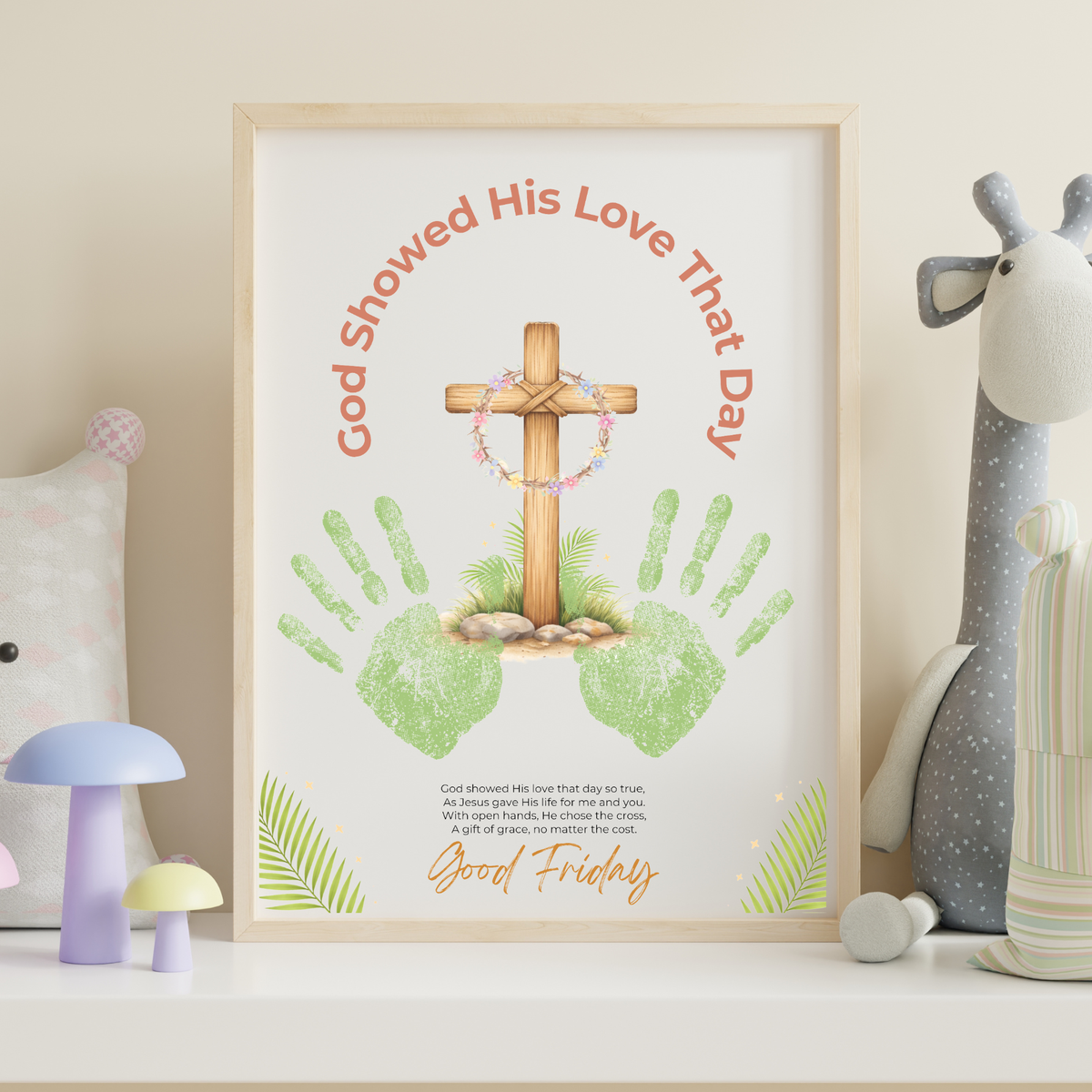 Good Friday Handprint Cross Craft Printable | “God Showed His Love That Day” Christian Kids Activity | Easter Faith Keepsake PDF