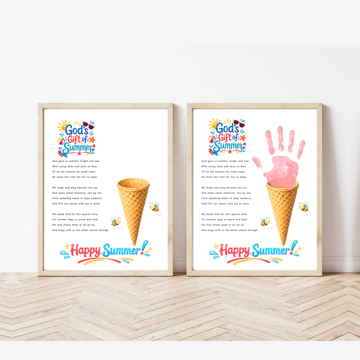 Christian Ice Cream Cone Handprint Craft Printable | God's Gift of Summer Keepsake Activity for Kids | Faith-Based Summer Craft