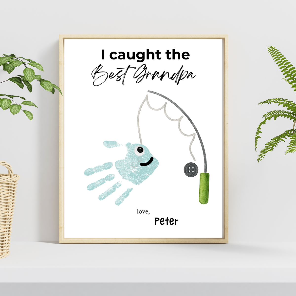 I Caught the Best Grandpa Handprint Craft Printable | Father’s Day & Birthday Gift for Grandpa | Fishing Keepsake from Kids | DIY Download
