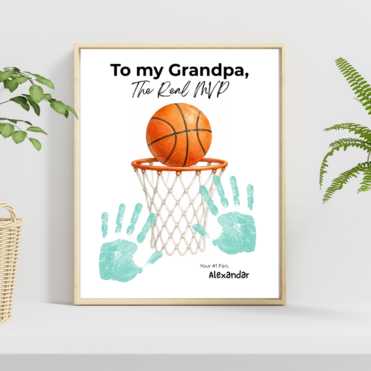 Basketball Grandpa Handprint Craft Printable, To My Grandpa The Real MVP, Basketball Grandpa Birthday Gift, Sports Grandpa Keepsake from Kids