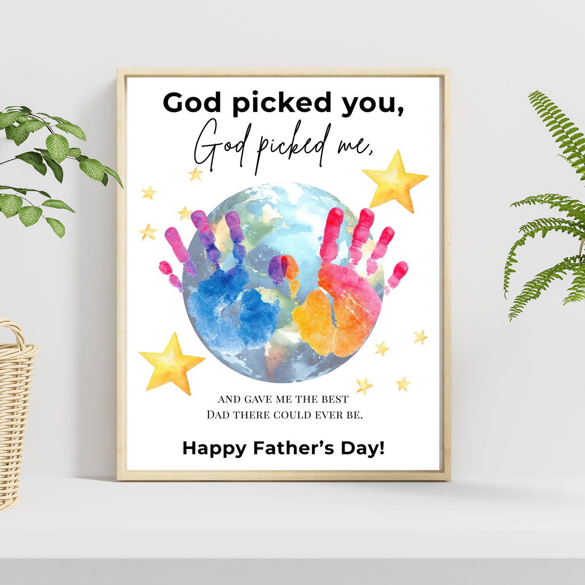 Christian Father’s Day Globe Handprint Craft Printable | God Picked You Dad Keepsake | Kids Handprint Art Gift | Preschool DIY PDF