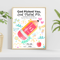 Christian Teacher Appreciation Gift Card Holder Printable, God Picked You God Picked Me Teacher Gift, End of School Teacher Thank You Card, Instant Download
