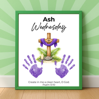 Ash Wednesday Handprint Craft Printable | Christian Lent Keepsake Art | Psalm 51:10 Faith-Based Kids Activity PDF