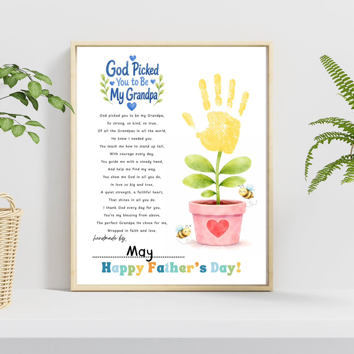 God Picked You to Be Our Grandpa Handprint Craft Printable | Christian Father’s Day Gift for Grandpa | Handprint Flower Keepsake from Grandkids