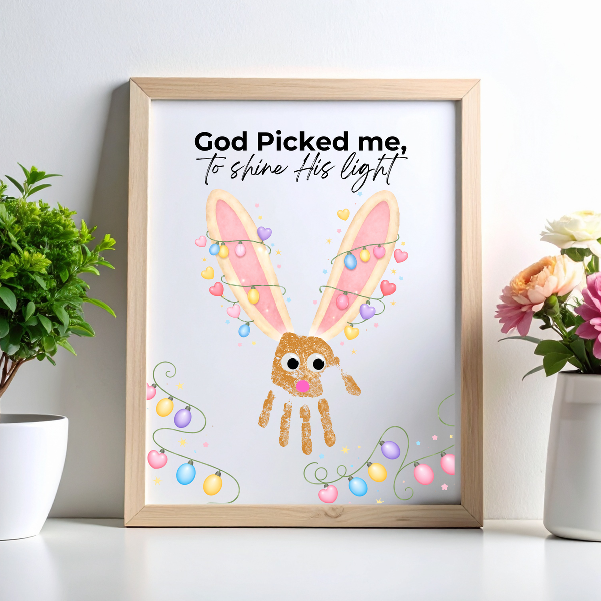 Christian Easter Handprint Craft Printable | “God Picked Me to Shine His Light” Bunny Keepsake | Faith-Based Kids Art Activity PDF