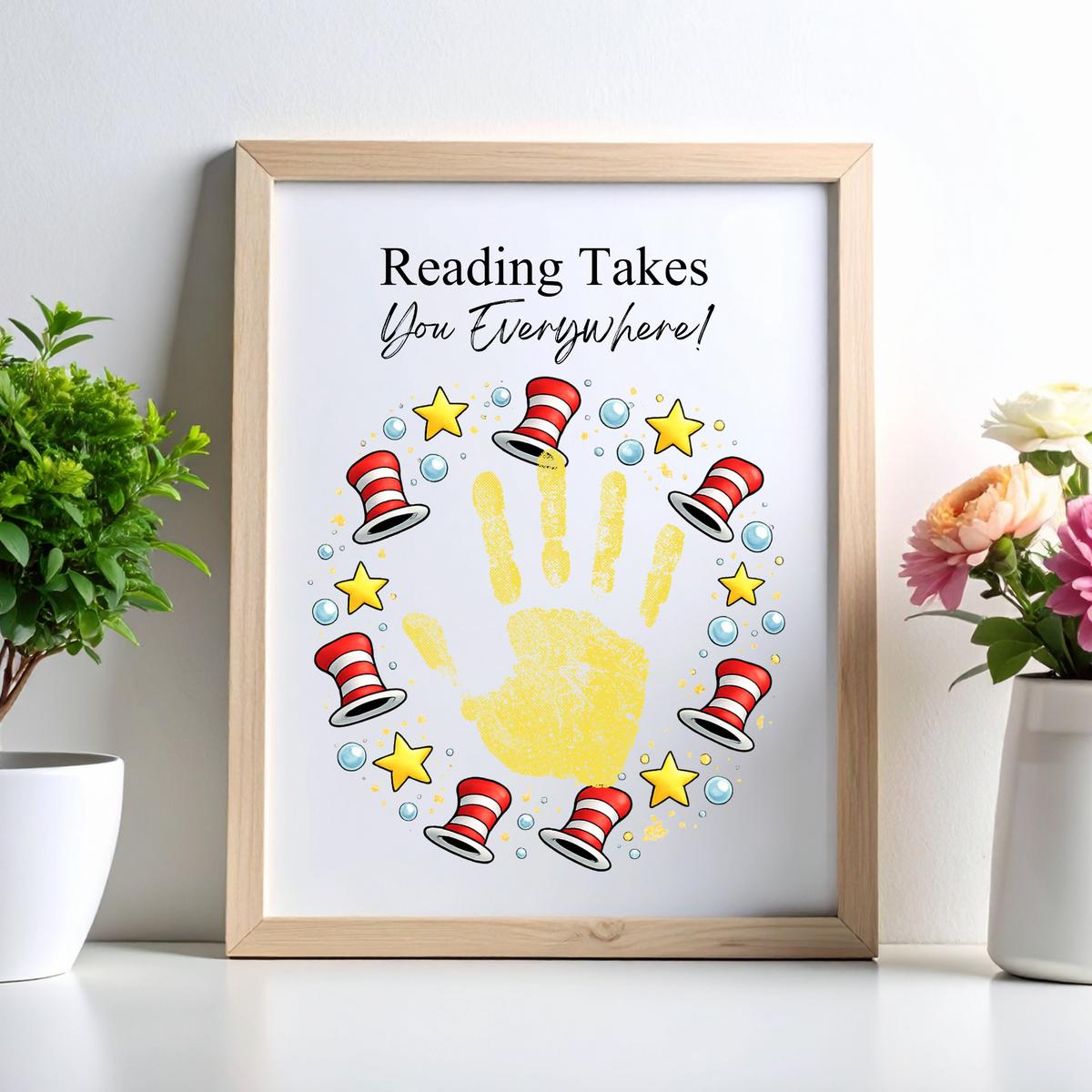 Reading Takes You Everywhere Wreath Handprint Craft Printable | Kids Literacy Week Activity | Preschool Reading Celebration Art PDF