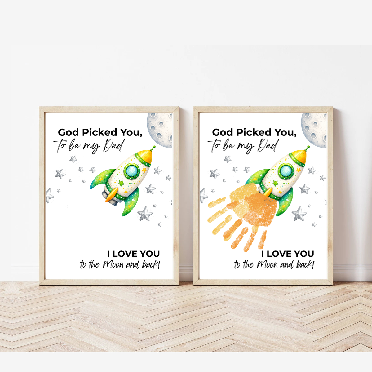 God Picked You to Be My Dad Rocket Handprint Craft Printable, Father’s Day Space Keepsake Gift from Kids