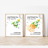 God Picked You to Be My Dad Rocket Handprint Craft Printable, Father’s Day Space Keepsake Gift from Kids