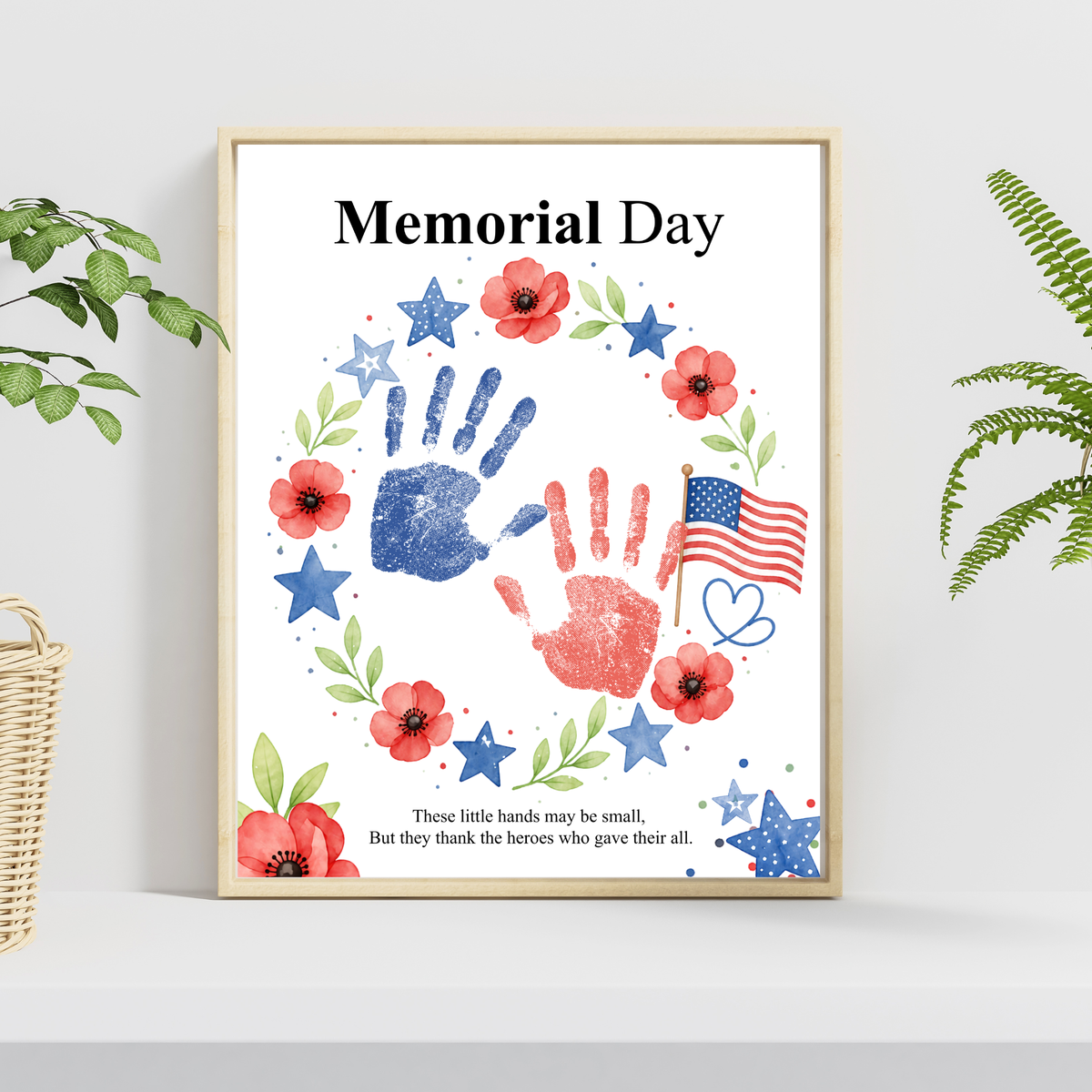 Memorial Day Handprint Wreath Craft Printable | Patriotic Keepsake Art for Kids | Red White Blue Handprint Activity | Preschool Classroom PDF