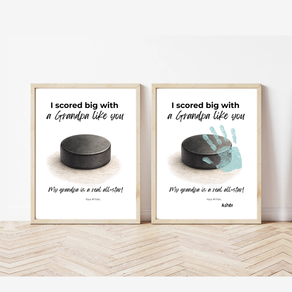 Hockey Handprint Craft for Grandpa, I Scored Big with a Grandpa Like You Printable, Father’s Day Grandpa Gift from Kids