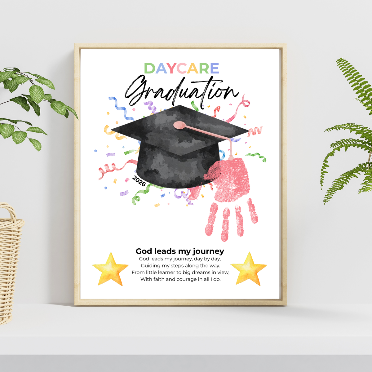 Daycare Graduation Handprint Craft Printable, Christian Graduation Keepsake for Kids, God Leads My Journey, Preschool Graduation Activity, Instant Download