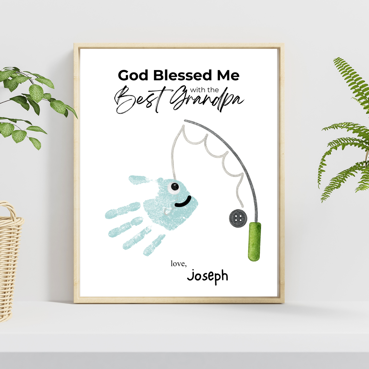 Christian Grandpa Handprint Craft Printable | God Blessed Me with the Best Grandpa Gift | Father’s Day or Birthday Keepsake | Fishing DIY