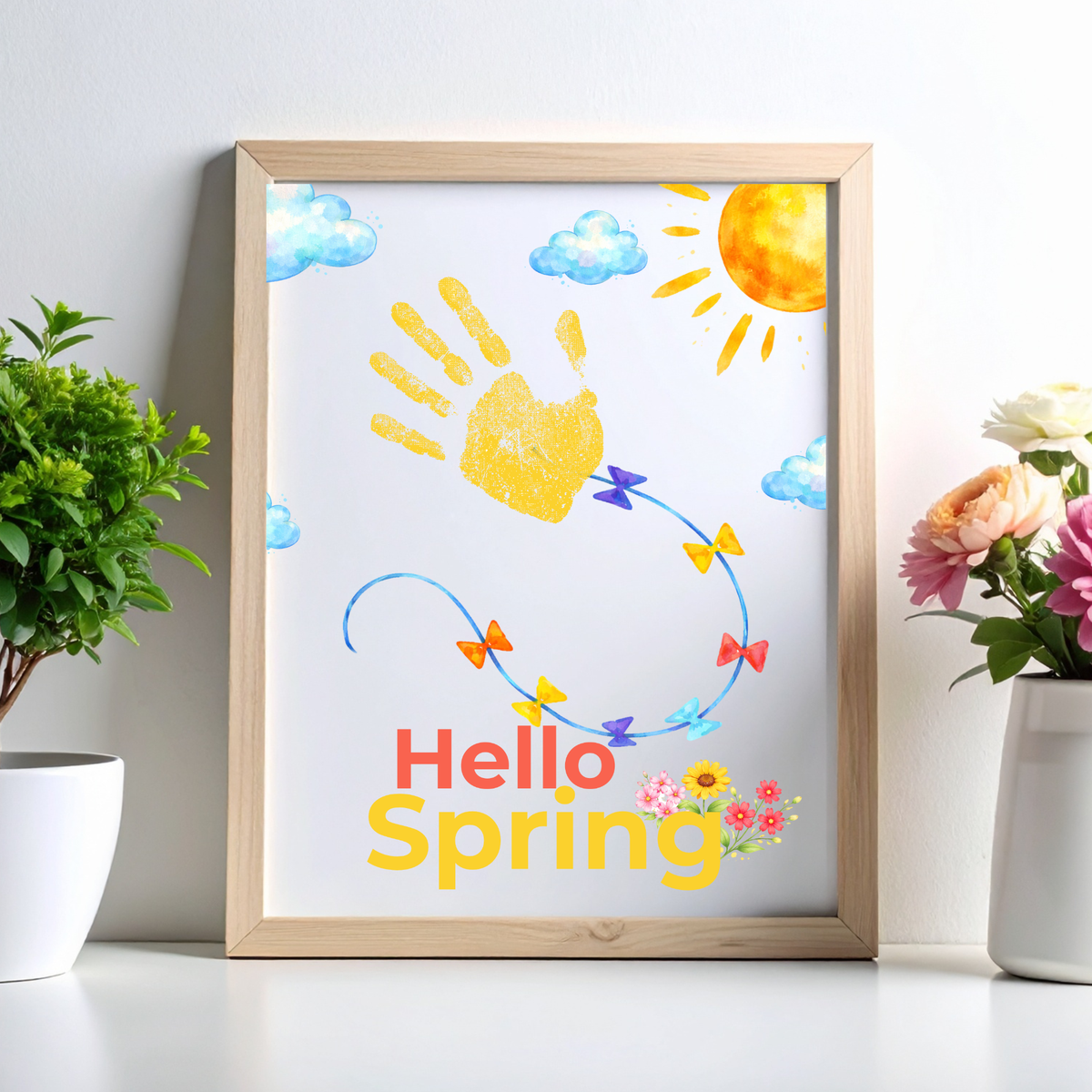 Hello Spring Handprint Kite Craft Printable with Kite | Spring Preschool Activity | Kids Seasonal Art Project | Classroom Spring Keepsake PDF