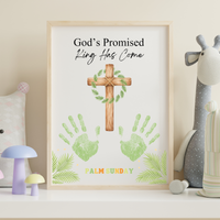 Palm Sunday Handprint Cross Craft Printable | “God’s Promised King Has Come” Christian Kids Activity | Easter Faith Keepsake PDF