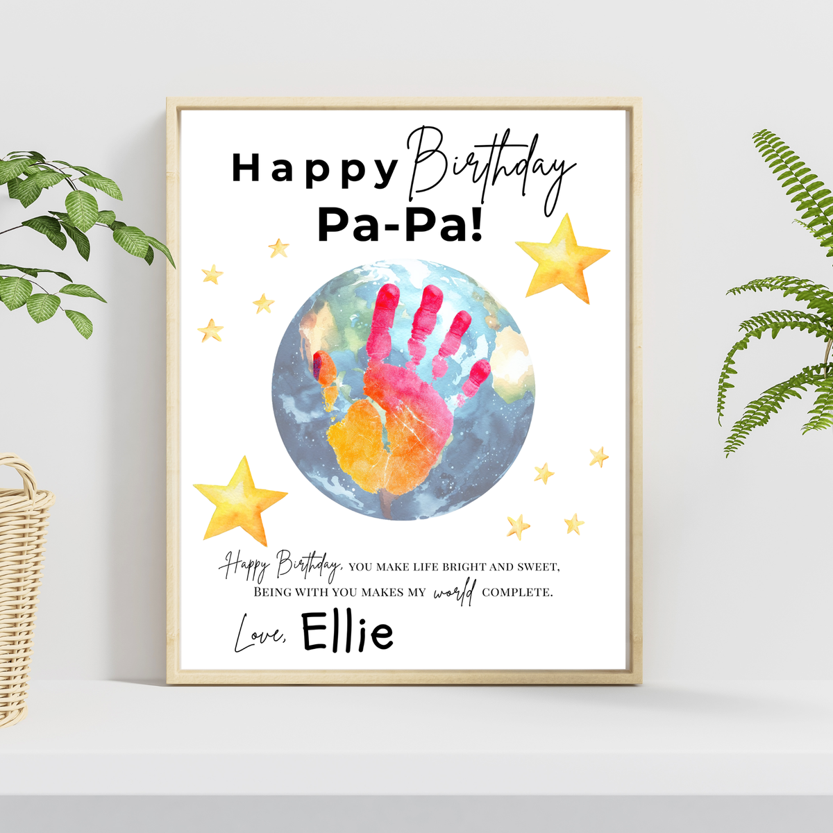 PaPa Birthday Handprint Craft Printable | Happy Birthday Pa-Pa Keepsake from Kids | Grandpa Birthday Gift | 1 or 2 Handprints | Kids DIY Art PDF