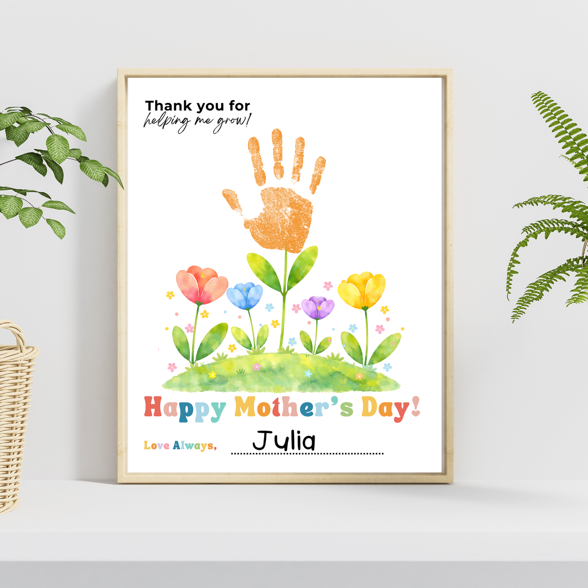 Mother’s Day Handprint Flower Craft Printable | Thank You for Helping Me Grow Keepsake | Preschool DIY Mom Gift | Floral Mother’s Day PDF