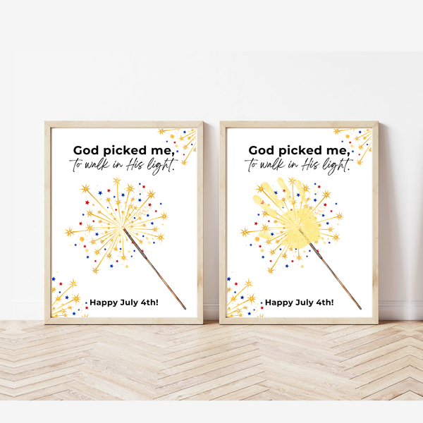 God Picked Me to Walk in His Light Handprint Craft Printable | Christian 4th of July Keepsake | Faith-Based Independence Day Activity