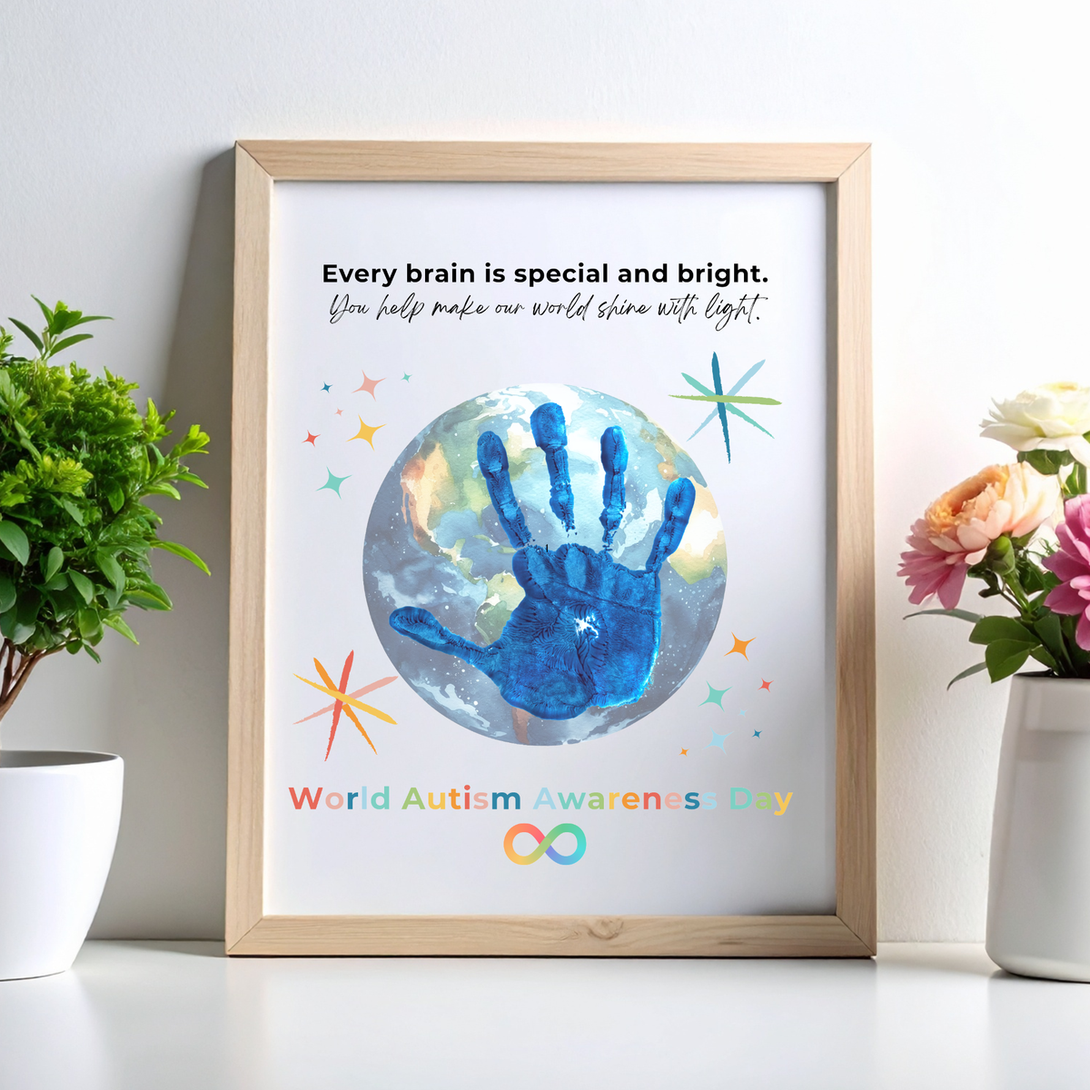World Autism Acceptance Day Handprint Craft Printable | Autism Awareness & Inclusion Activity for Kids | Classroom Social Emotional Learning Art PDF| Colorful Earth
