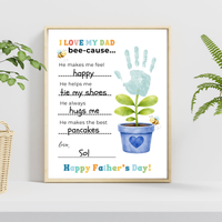 Father’s Day Handprint Craft Printable | I Love My Dad Bee-cause Worksheet | Fill-in-the-Blank Keepsake Gift from Kids | Preschool DIY Art PDF
