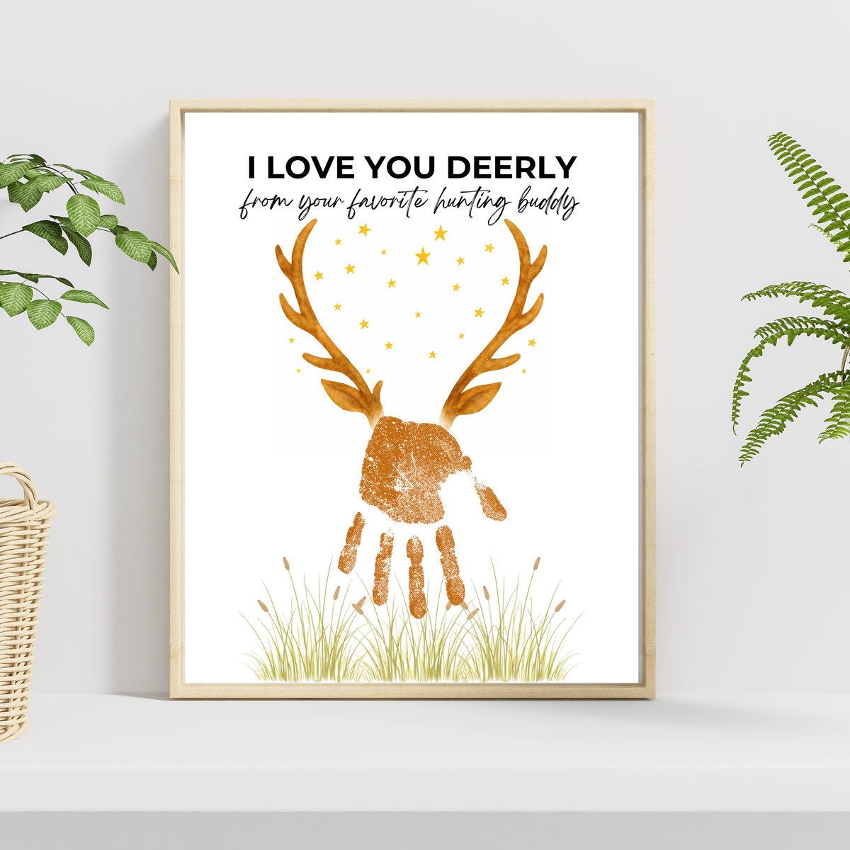 Father’s Day Handprint Craft Printable | I Love You Deerly Keepsake from Kids | Hunting Dad Gift | Preschool DIY Handprint Art PDF