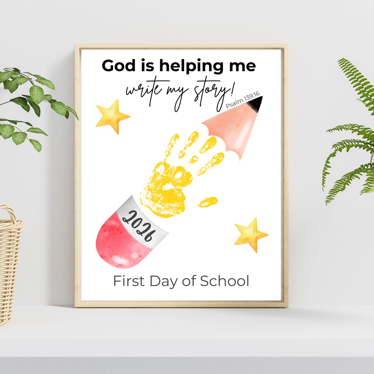 Christian First Day of School Handprint Craft Printable | God is Helping Me Write My Story | Psalm 139:16 Keepsake | Back to School PDF