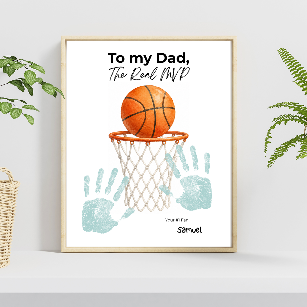 Basketball Father’s Day Handprint Craft Printable, To My Dad The Real MVP, Basketball Birthday Gift for Dad, Sports Dad Keepsake from Kids