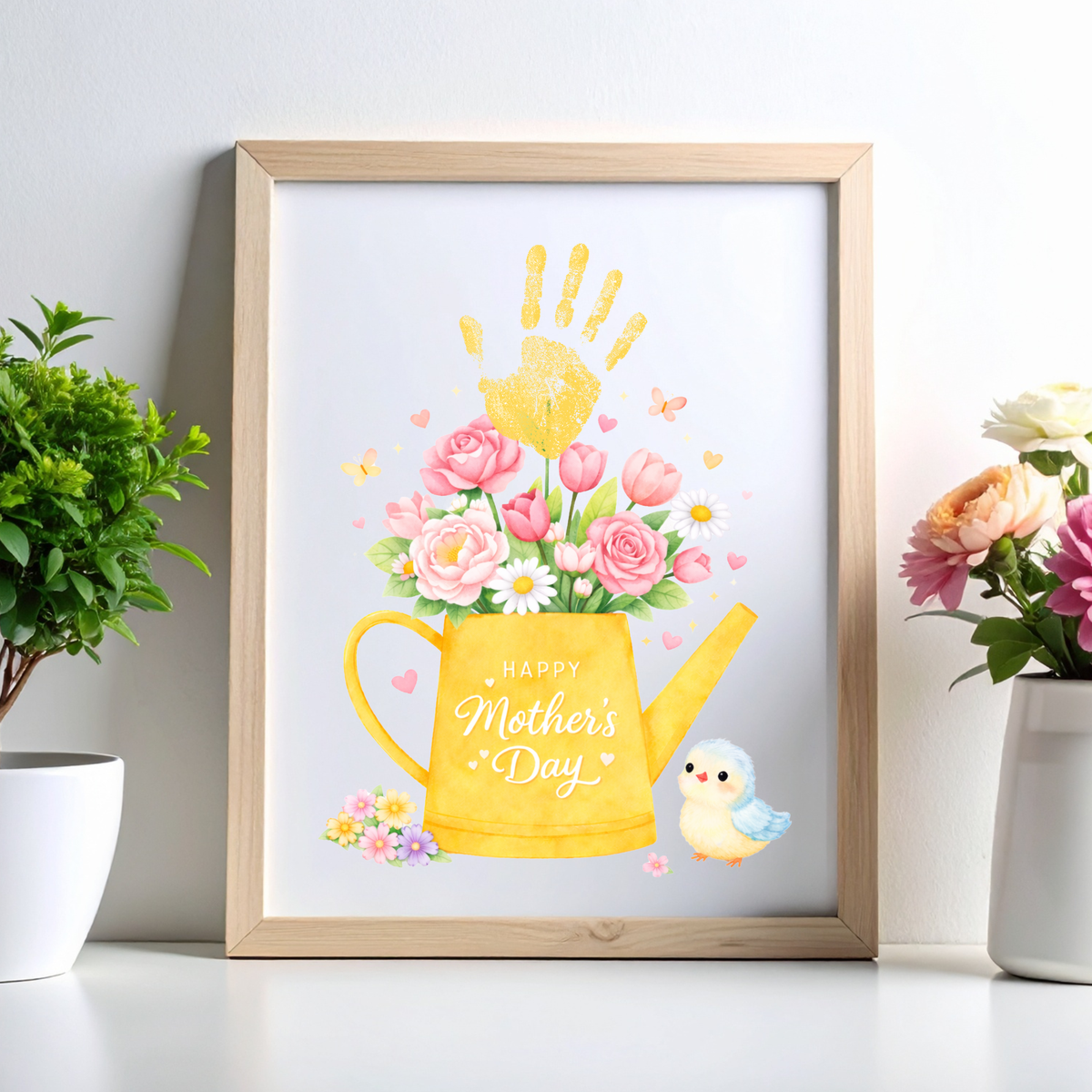 Mother’s Day Handprint Craft Printable | “Happy Mother’s Day” Flower Watering Can Keepsake | Preschool Kids Mother’s Day Activity PDF