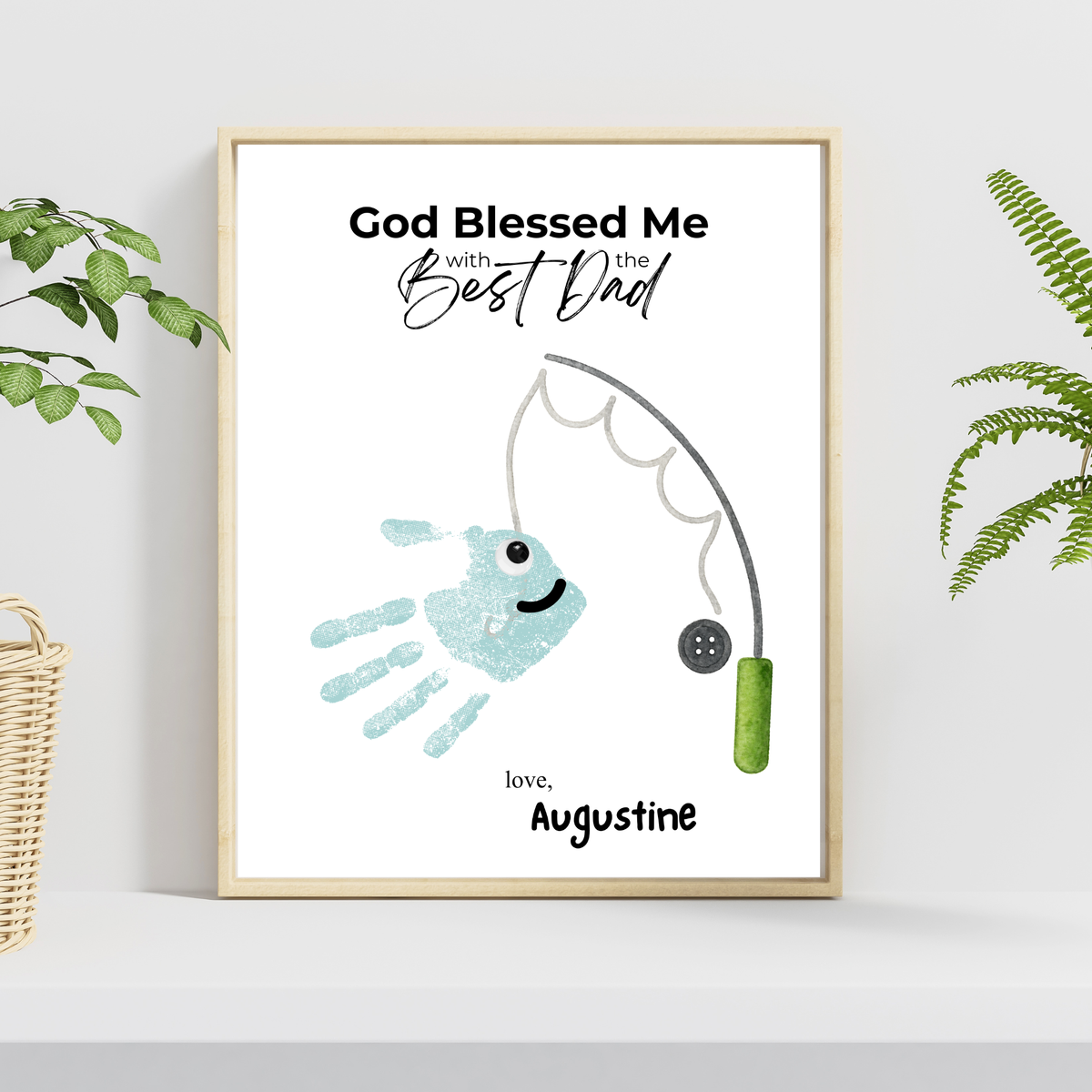 Christian Father’s Day Handprint Craft | God Blessed Me with the Best Dad Printable | Dad Birthday Gift from Kids | Fishing Keepsake DIY
